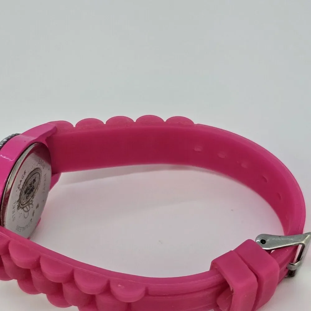 30MM Watch Women Crystal Accent Hot Pink Dial Hot Pink Plastic Bands New Battery